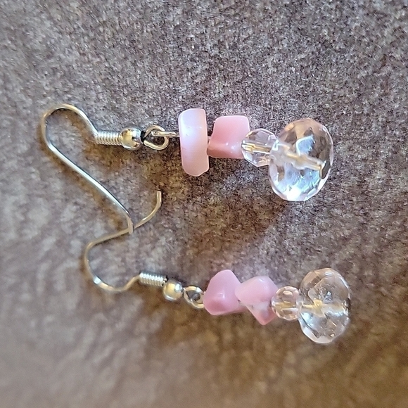 3/$30 HANDMADE Pink Cat's Eye Glass Beaded Dangle Hook Earrings - Picture 3 of 5